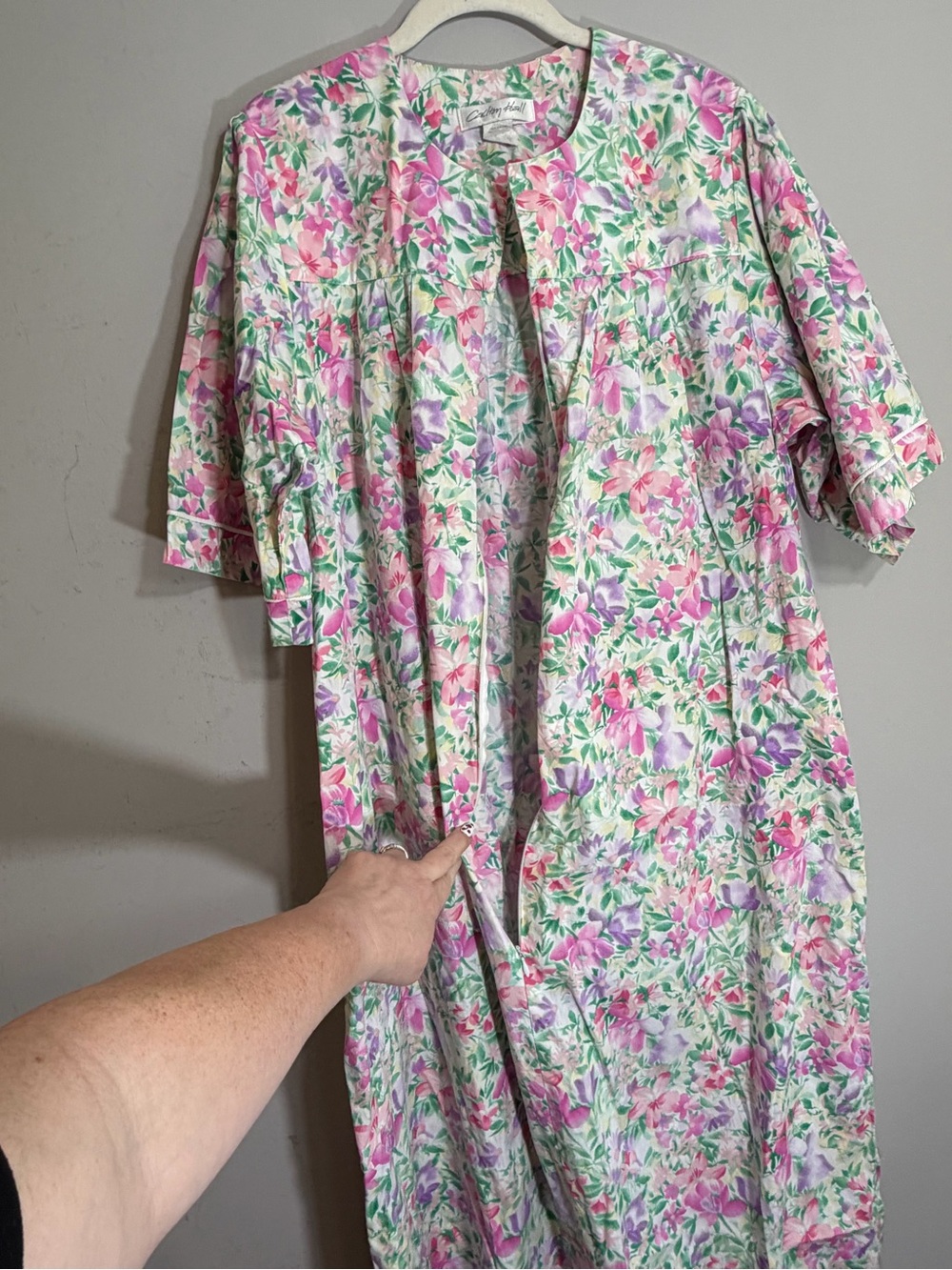 Vintage Carlton Hall 100% cotton floral house coat robe made in USA size large - Picture 6 of 7
